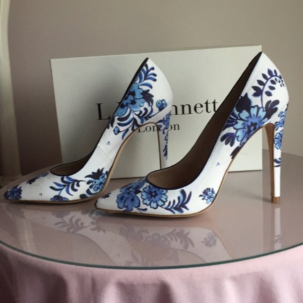 LK Bennett Flora Blue & White Floral Pumps - 10 - Picture 1 of 4